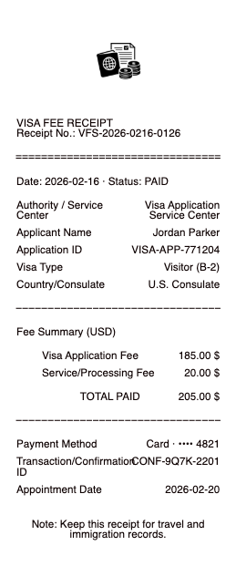 Visa Fee Receipt