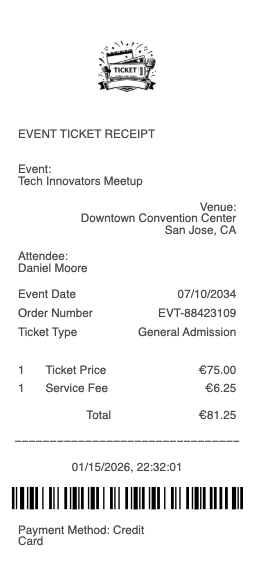 Event Ticket Receipt