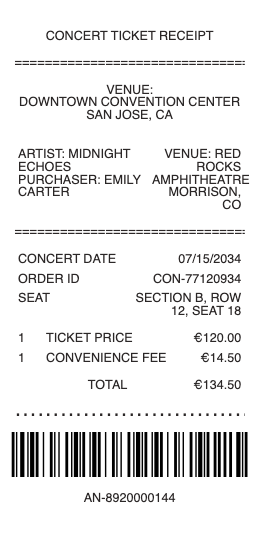 Concert Ticket Receipt
