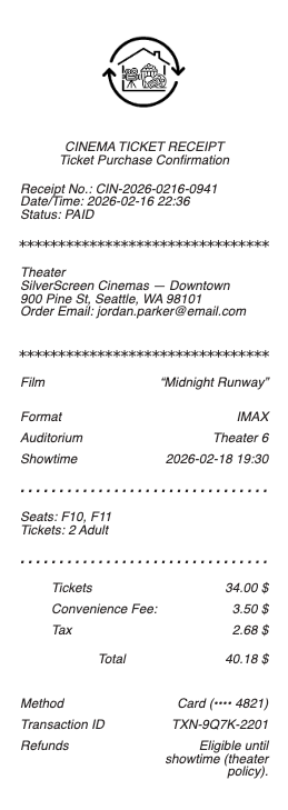 Cinema Ticket Receipt