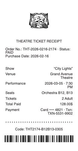 Theatre Ticket Receipt