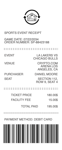 Sports Event Receipt
