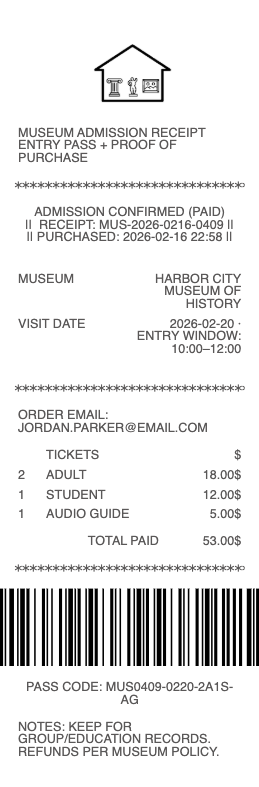 Museum Ticket Receipt