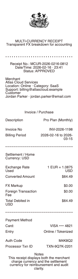 Multi-Currency Receipt
