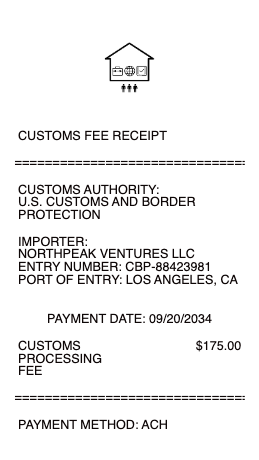 Customs Fee Receipt