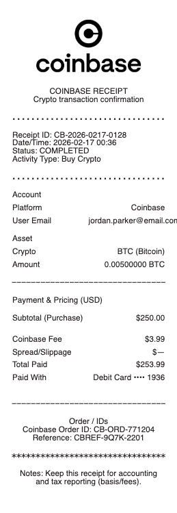 Coinbase Receipt