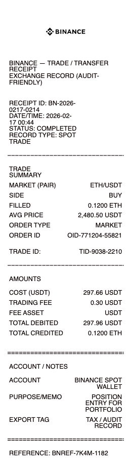 Binance Receipt
