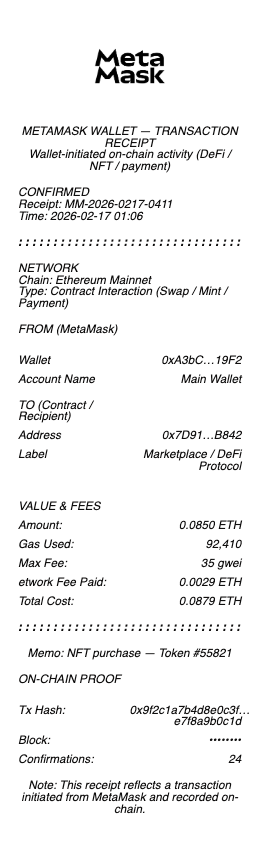 MetaMask Wallet Receipt