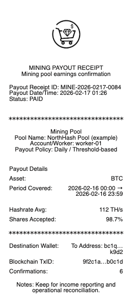 Mining Payout Receipt