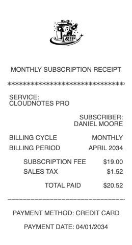 Monthly Subscription Receipt