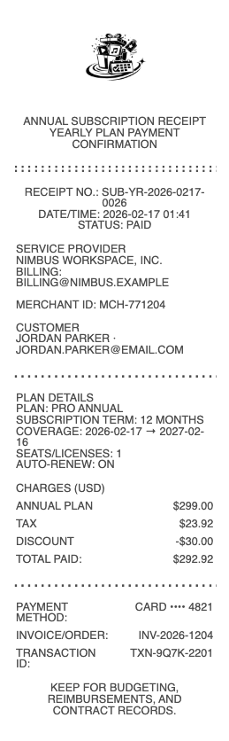 Annual Subscription Receipt