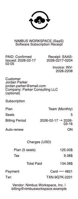 Software Subscription Receipt