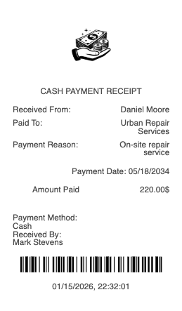 Cash Payment Receipt