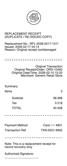 Replacement Receipt
