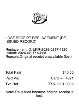 Lost Receipt Replacement