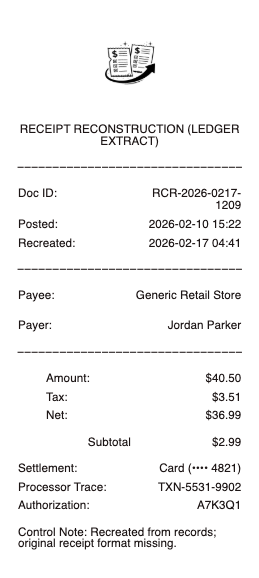 Recreated Receipt