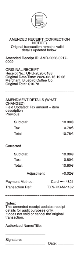 Amended Receipt