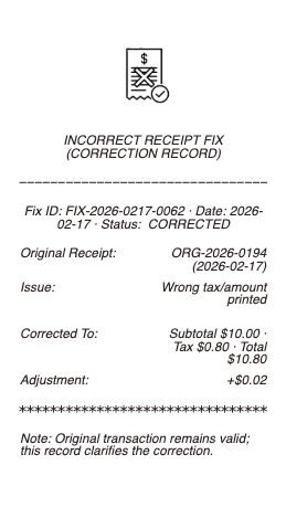 Incorrect Receipt Fix