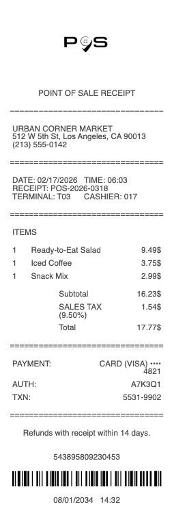 Point of Sale Receipt