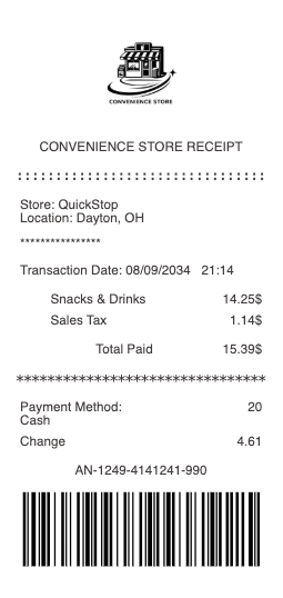 Convenience Store Receipt