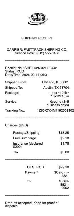 Shipping Receipt