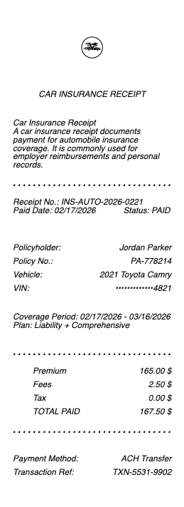 Car Insurance Receipt
