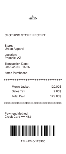 Clothing Store Receipt