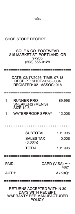 Shoe Store Receipt