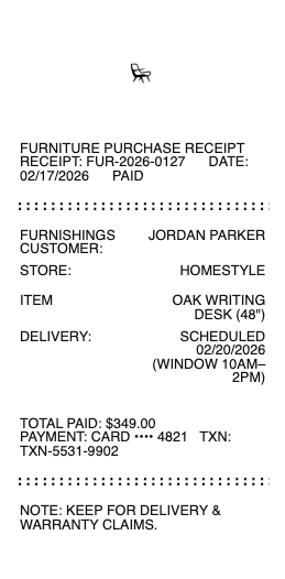 Furniture Store Receipt