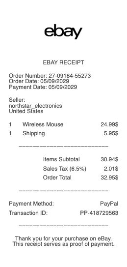 eBay Receipt