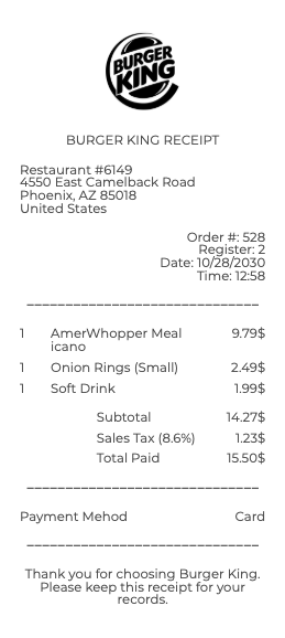 Burger King Receipt