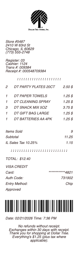Dollar Tree receipt