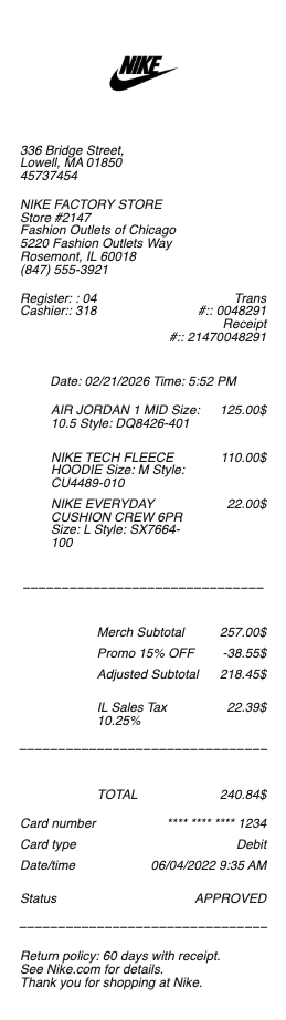 Nike Receipt