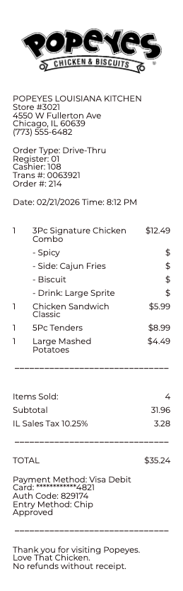 Popeyes Receipt